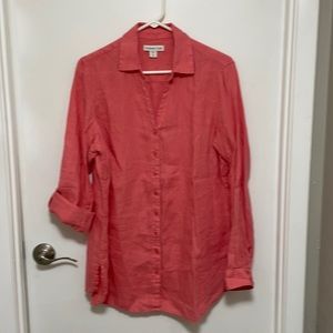 Coldwater Creek Long Sleeve Linen Shirt Pink SZ 16